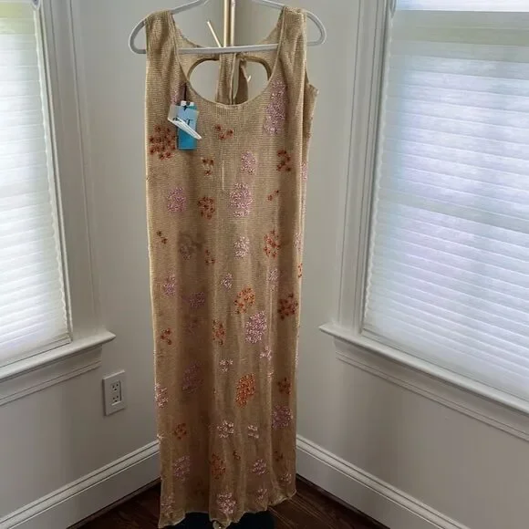 Anthropologie Size Large Tach Clothing Natalka Hand-Embroidered Gold Dress